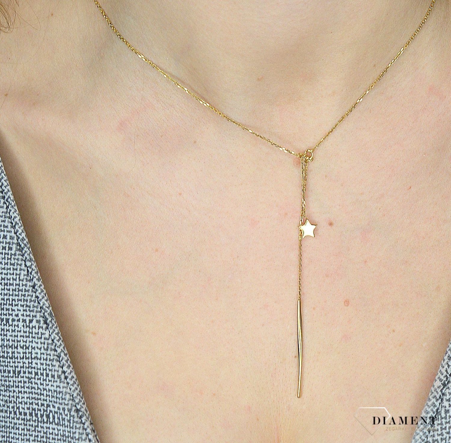 Złoty naszyjnik DALL'ACQUA GOLD łańcuszkowy z gwiazdką i patyczkiem C OZ 81.jpg